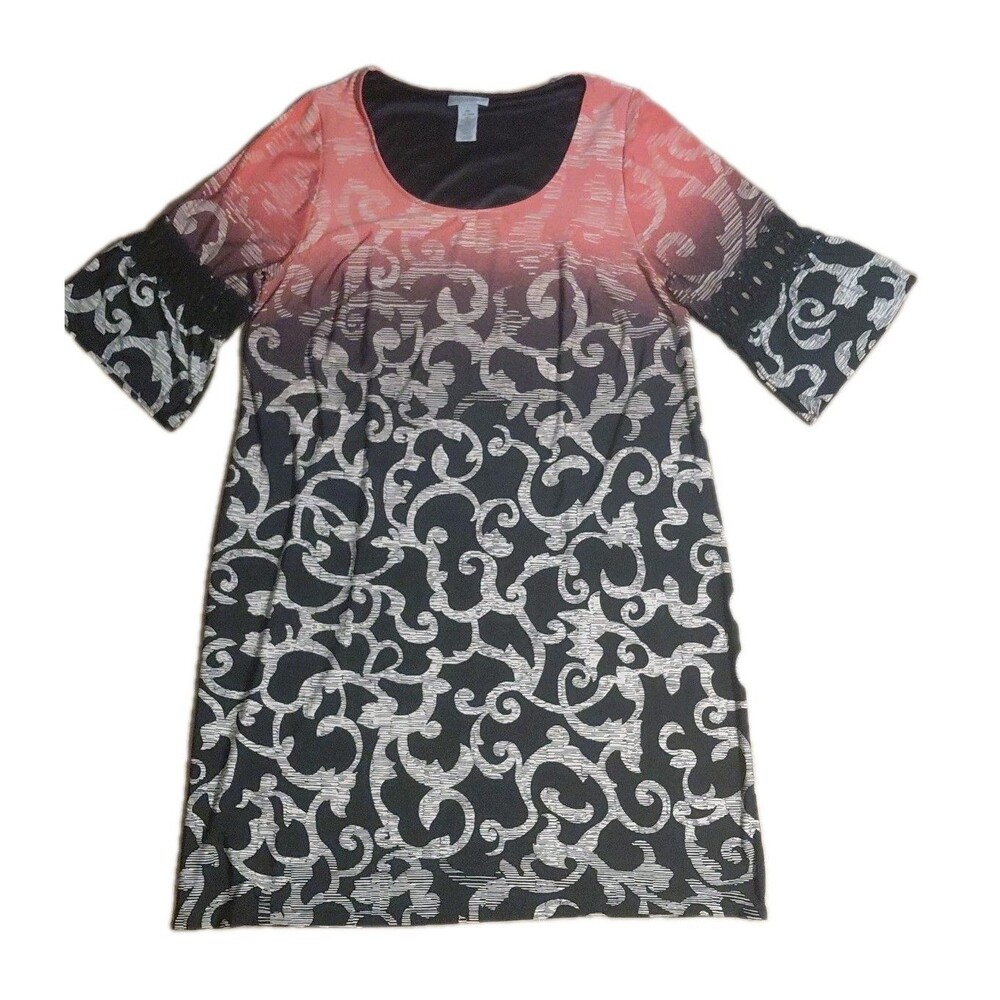 Catherine's Size 14-16 Jersey Knit Stretch 3/4 Sleeve Scroll Print Dress